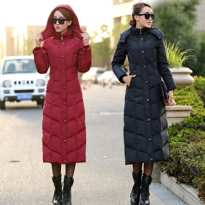 China New long down jacket knee-length slim jacket large size thick super female viable fashion white duck down winter clothing for sale