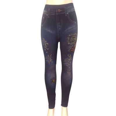 China Jean Ladies Warm Black Printed Leggings Antibacterial Custom Made Elastic Blue Cotton Women Leggings for sale