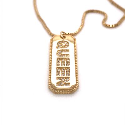 China TRENDY Gold CZ Queen Letter Geometric Design Nameplate Vertical Necklace for sale