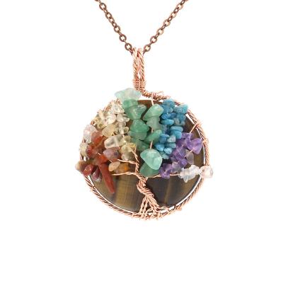 China Nickel And Lead Free Crystal 7 Color Chakra Cluster Pendant , Tiger's Eye Tree Of Life Pendant for sale