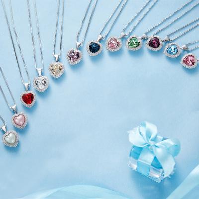 China Silver Romantic Infinity Love Heart Crystals Birthstone Necklace for sale