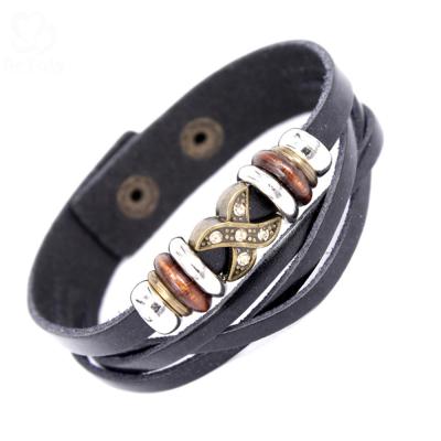 China Mens Beaded Bracelets Men's Nickel and Lead Free Men's Leather Bracelets, Alphabet Bracelet Leather Band Slider for sale