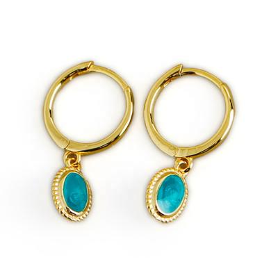 China TRENDY Sky Green Enamel S925 Starry Earrings , Gold Plated Jewelry Loop Earrings Custom for sale