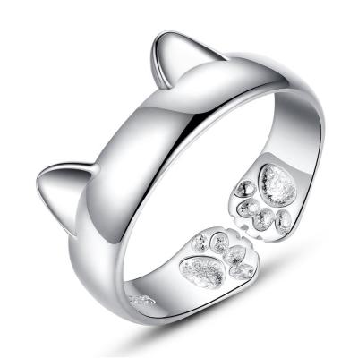 China Gemstone Ring High Quality Adjustable Cat Shape Silver Animal Rings for sale