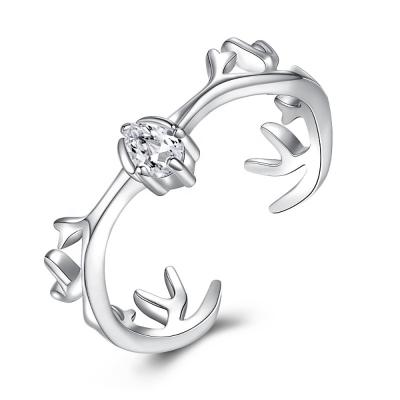 China Punk Rings 925, Deer Antler Silver Cubic Zirconia Ring In Sterling Silver for sale