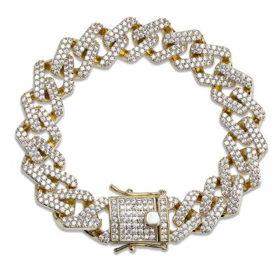 China Nickel And Lead Free Hip Hop Jewelry 18K Gold Plating Zircon Cuban Chain Bracelet For Men for sale