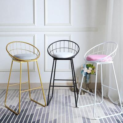 China Custom Clean Color Metal Frame Easy Back Upholstered Chair Modern Bar Chair Wrought Iron Gold Wire Nordic Bar Chair for sale