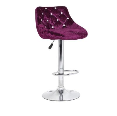 China 360 Degree Rotating Hot Sale Custom Traditional Purple Fabric High-Leg Velvet Cushioned Bar Stools Tilt Stool Leather Bar With Backrest for sale