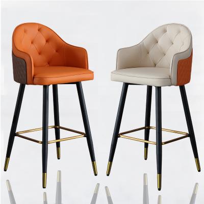 China Wholesale High Bar Chair Bar Stools High Quality Two Tone Leather Upholstered Luxury Porcelain Easy Clean With Arms for sale