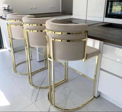 China Easy Clean High Quality U Shaped Fixed Metal Velvet Upholstered Modern Legs Metal Counter Base Metal Bar Stool Gold Chair for sale