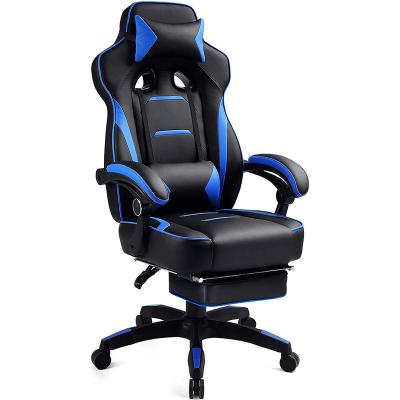 China Economic Rotate Custom Design High Quality Gaming Leather Chair Swivel Armrest PU Link Blue Black With Pedals for sale