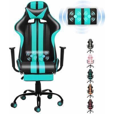 China Blue Pink Gaming Chair Top Frame Metal Frame Gaming PC Gaming Rotating Chair With Lumbar Pad And USB Massage Footrest for sale