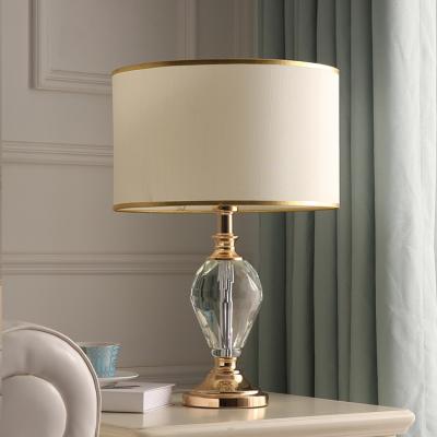 China Contemporary Fabric Shade Rechargeable Crystal Table Lamp Bedside Lamp Leaded Crystal Desk Light for sale