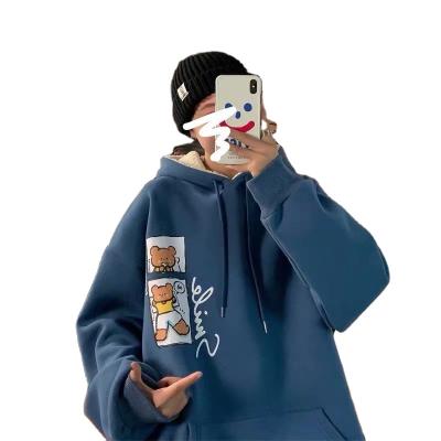 China Anti-wrinkle women's wool hoodies with fleece and loose hoodie bear winter thick hoodie 2021new design for sale