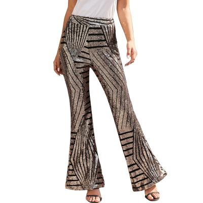 China 2022 Anti-wrinkle new arrivals women spring new clothing bottoms for women black cobalt lace rocket sequin striped pants plus size pants for sale