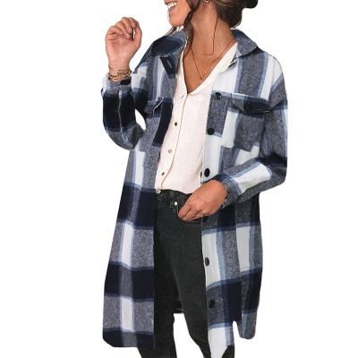 China Anti-wrinkle 2022 New Arrivals Spring Women Clothing Collar Button Closure Plaid Coat Women Long Check for sale