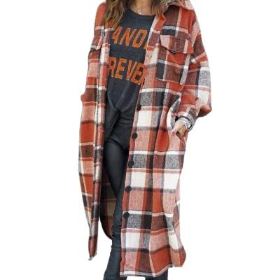 China Spring 2022 Women's Clothing Anti-wrinkle Plus Size Women's Outwear Grid Pattern Clothing Pocketed Overcoat Knit Long Cardigan Ditch Coat for sale