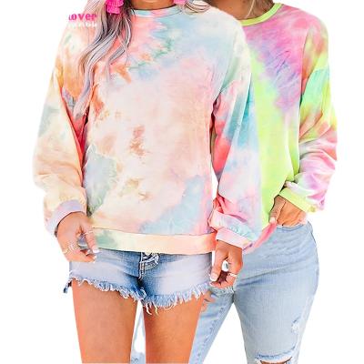 China Anti-wrinkle women spring clothes 2022 new arrival women plus size hoodie crewneck tie dye pullover sweatshirt dyeing colorful hoodie for sale