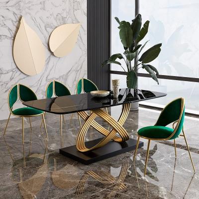 China Luxury Designer Dining Room Modern Minimalist Kitchen Dining Table Furniture Restaurant Metal Marble Sets for sale