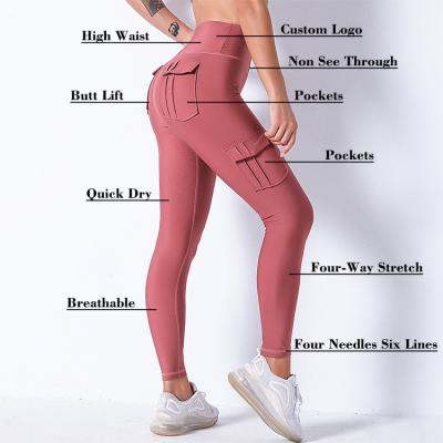 China Women Breathable Tights Plus Size High Waisted Skinny Leggings Yoga Pants Cargo Pants Customize Logo Workout GYM Gaiters With Pocket for sale