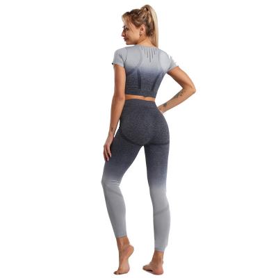 China Hot Selling Breathable 2 Piece Dip Dye Seamless Tops And Leggings GYM Set Sexy Sportswear Women Tracksuit Workout Yoga Equipment for sale