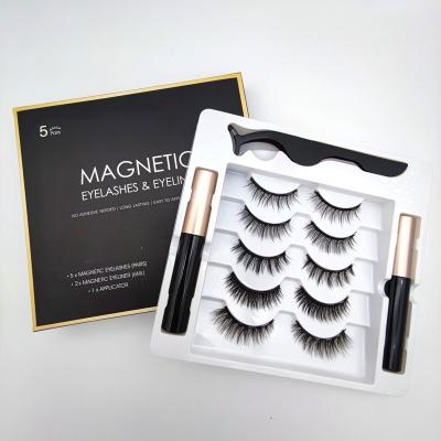 China Natural Magnetic Eyelashes and Eyeliner Kit 5 Pairs Clear Magnetic Eyeliner for sale