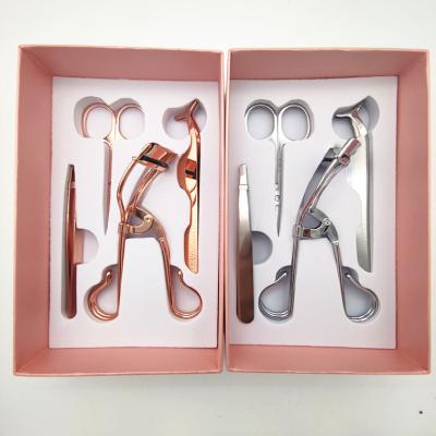 China Beauty Tools Eyelash Curler Wick Applicator Tweezers Eyelash Scissors 4pcs Eyelash Wick Tool Kit for sale