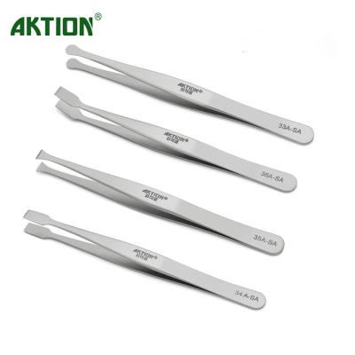 China Stainless Steel Stamp Tweezers Hobby Specialist Stamp Collectors Tweezers With Turned Shovel Crank Ends 33A-SA 34A-SA for sale