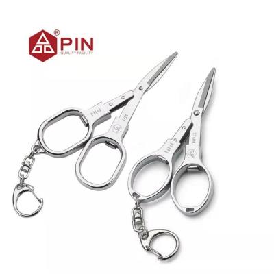 China PIN-5293 Embroidery Folding Mini Travel Scissor Silver Portable Folding Home Portable Small 2.9 Inch Thread Cutter for sale