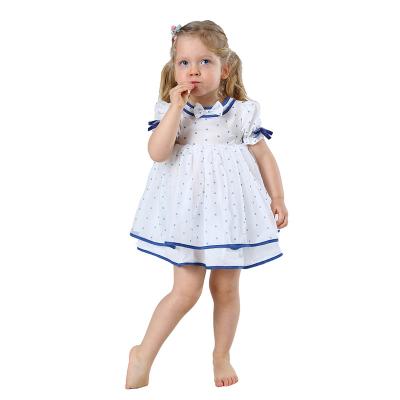 China Viable Boutique Kids JannyBB Blue Polka Dots Dress + Blue Cotton Belt + Bodice Canvas Bow for sale