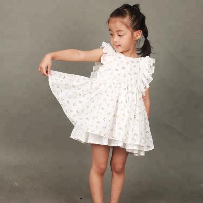 China High Quality Viable Flower Print Ruffle Flight Sleeve Dress For Girls Classic Style For Kids for sale