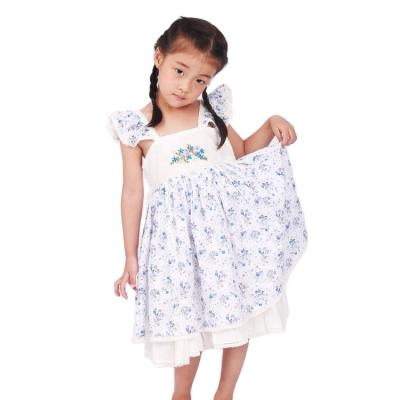 China Summer floral print ruffle flight sleeve sustainable dress for girls embroidered dresses for kids for sale