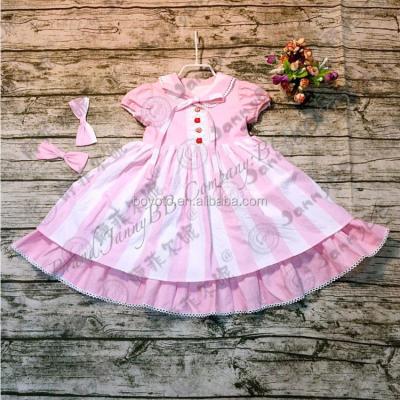 China Wholesale Viable Children's Boutique Well Dressed Wolf Remake Pink Toddler Striped Dress for sale