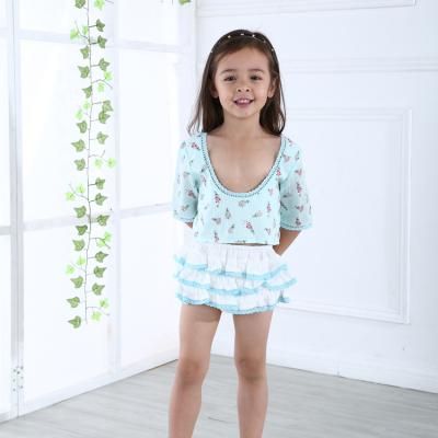 China Viable Girls Light Blue Floral Print Swimsuit for sale