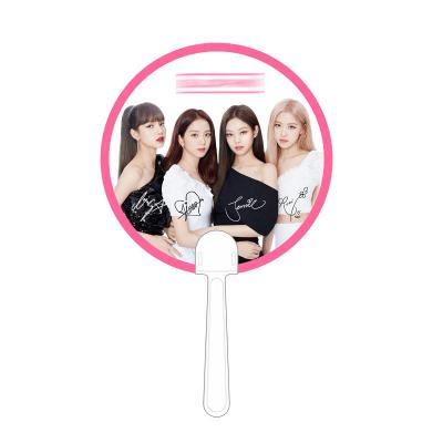 China Wholesale KPOP South Korean Idol Merchandise Printed Round Hand Fan Bpink Plastic Fan for sale