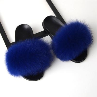 China New Design Fashion Anti-odor Design Women Ladies Colorful Soft Fox Fur Fluffy Slippers for sale