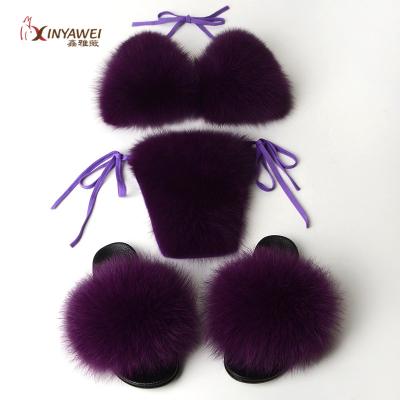 China 2021 Hot Selling Breathable Fur Ladies Sexy Luxury Slipper Adult Plus Size Women Fur Bikini Tops Set for sale