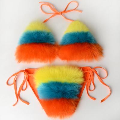 China Breathable Hot Sale Fashion Ladies Fur Bra Ladies Summer Plush Bikini Set for sale