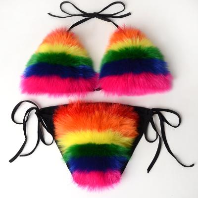 China Wholesale Luxury Rainbow Hot Women Breathable Fashion Furry Girls Two Piece Micro Bikini Sexy for sale