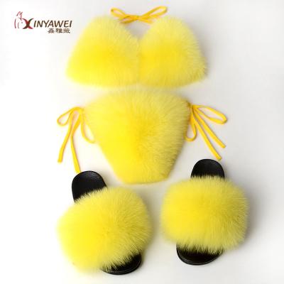 China 2021 hot selling real fur girl's sexy Korean teen breathable bikini bra slippers bikini set for sale