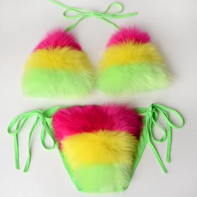 China Real Fox Fur Bikini Set New Arrival Women Swimwear Fashion Breathable Sexy Two Piece Beach Wear Bikini Set for sale