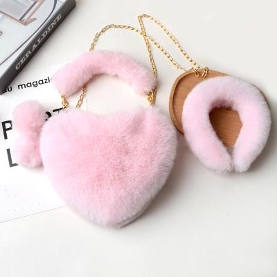 China Heart Shaped Purses Super Popular Women's Fur Purse Microfiber Plush Soft Hair Band And Headband Set for sale