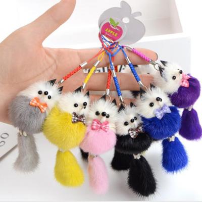 China Cute Animal Metal Ring Plush Fluffy Keychain Multicolor Light Comfortable Custom Made High Quality Souvenir Gifts Promotion for sale