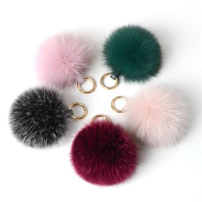 China Customized Key Chain High Quality Non-toxic Imitation Rex Rabbit Pompom Keychain Colorful Ball Children Fur for sale