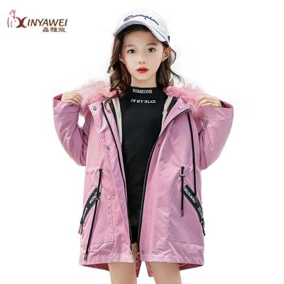 China Fashion anti-shrink children's coats animal fur lined parka and large hood collar can be removed parka coats for sale