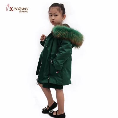 China New Arrival Anti-wrinkle Real Rabbit Fur Lining Raccoon Autumn Winter Fur Collar Parka For Kids for sale