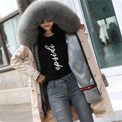 China Fashionable Winter Women's Mink Real Fur Collar Hooded Warm Coat High Quality Anti-shrink Temperament Long for sale