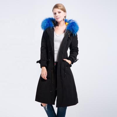 China Wholesale Winter Detachable Collar Warm Thick Women Anti-Shrink Long Real Mink Fur Parka Coat With Hood for sale