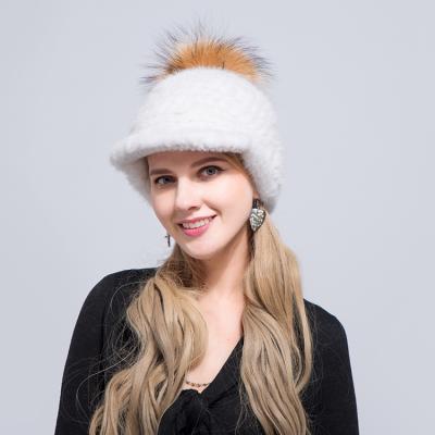 China COMMON Warm Warm Faux Rabbit Fur Earmuffs Hats Women Winter Thick Hats With Fur Pom Pom for sale