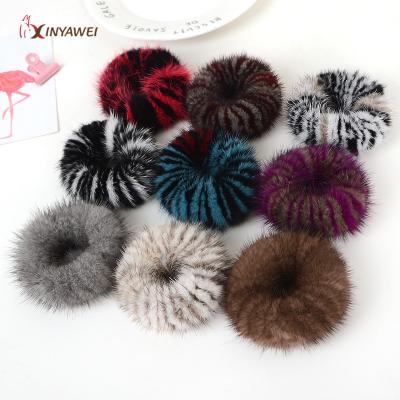 China New Design Fashion Mink Fur Hair Women Girls Multicolor Elastic Soft Elastic Hairbands for sale